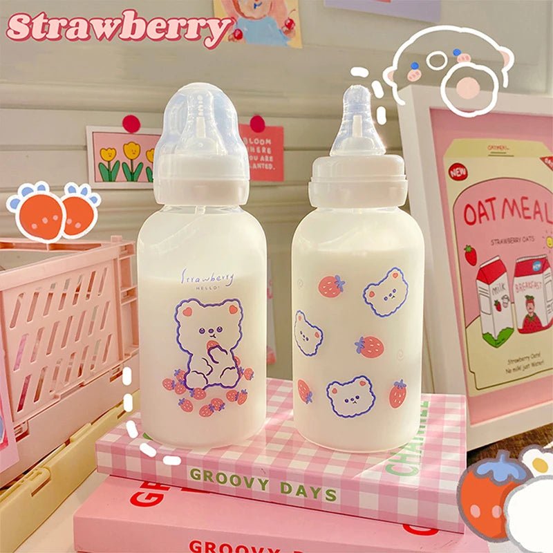 Strawberry Bear Glass Water Bottle - Water Bottles - Scribble Snacks