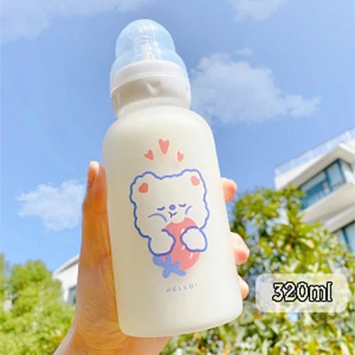 Strawberry Bear Glass Water Bottle - Water Bottles - Scribble Snacks