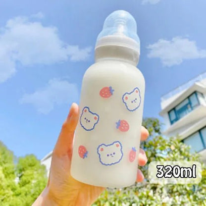 Strawberry Bear Glass Water Bottle - Water Bottles - Scribble Snacks