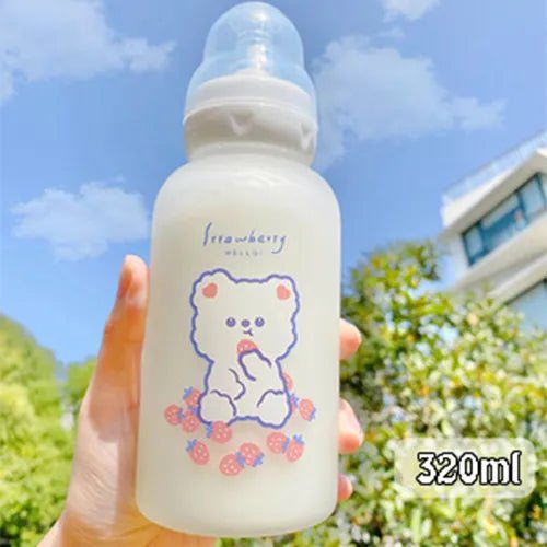 Strawberry Bear Glass Water Bottle - Water Bottles - Scribble Snacks