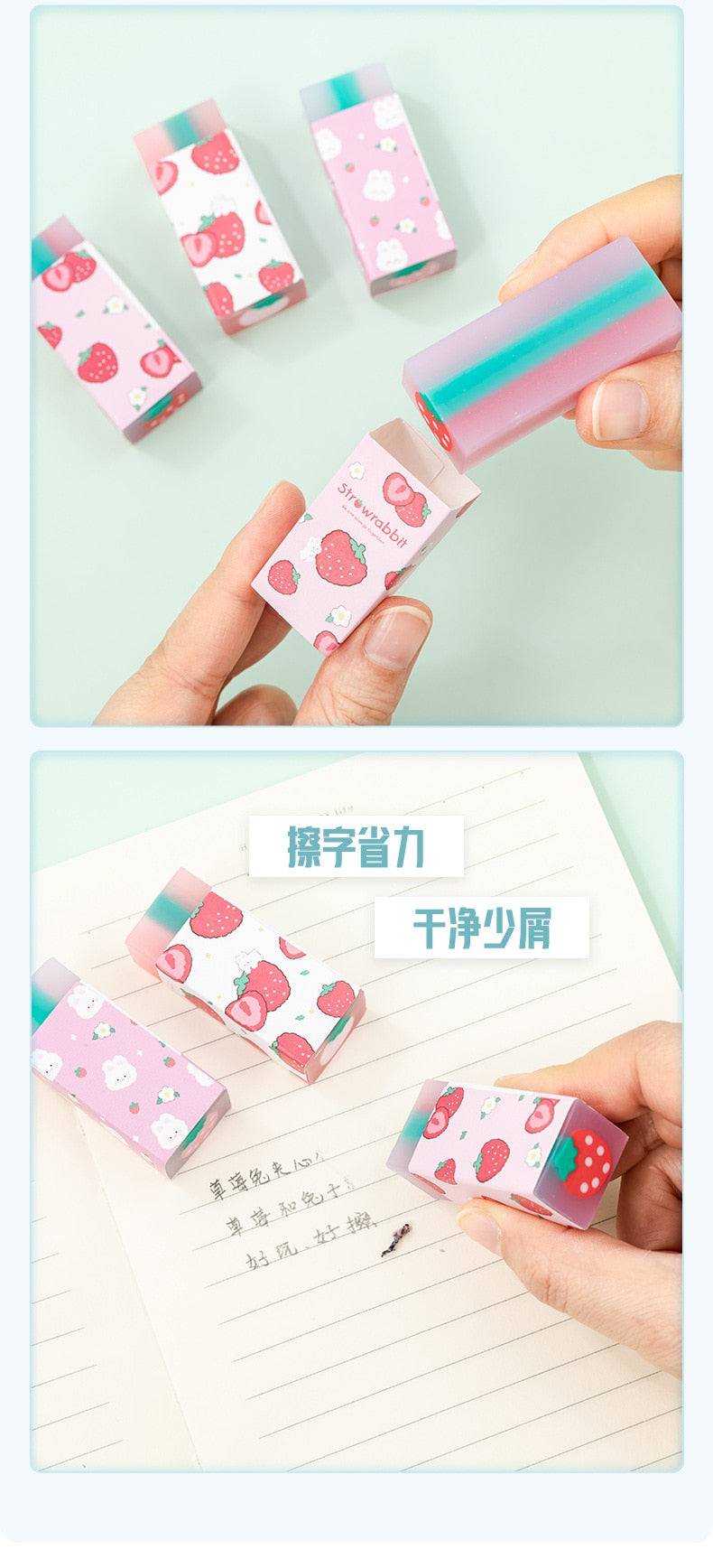 Strawberry Bunny Soft Eraser - Erasers - Scribble Snacks