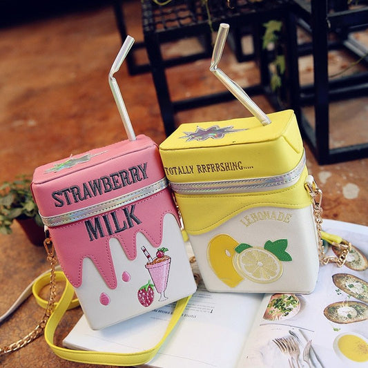 Strawberry Lemon Milk Box Crossbody Bag - Bags & Backpacks - Scribble Snacks