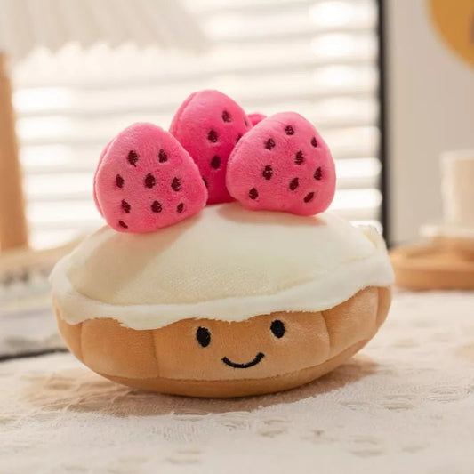 Strawberry muffin plush with pink strawberries and cream