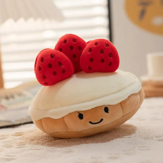 Strawberry muffin plush with red strawberries and cream