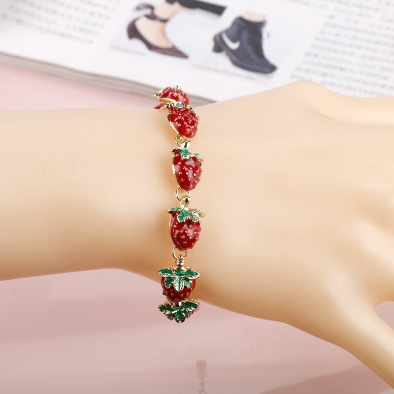 Strawberry Rose Crystal Charm Bracelet - Keychains - Scribble Snacks