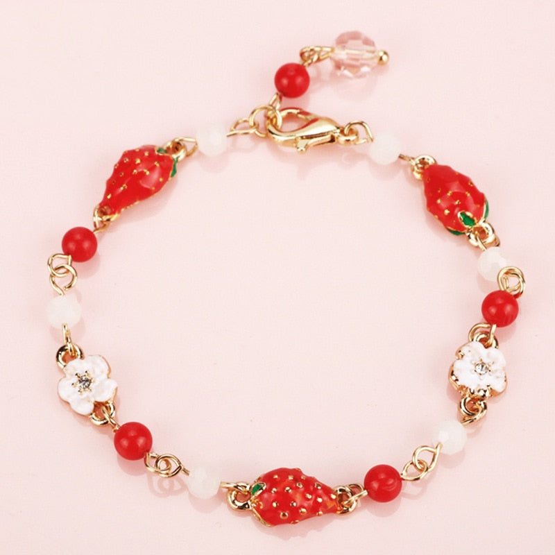 Strawberry Rose Crystal Charm Bracelet - Keychains - Scribble Snacks