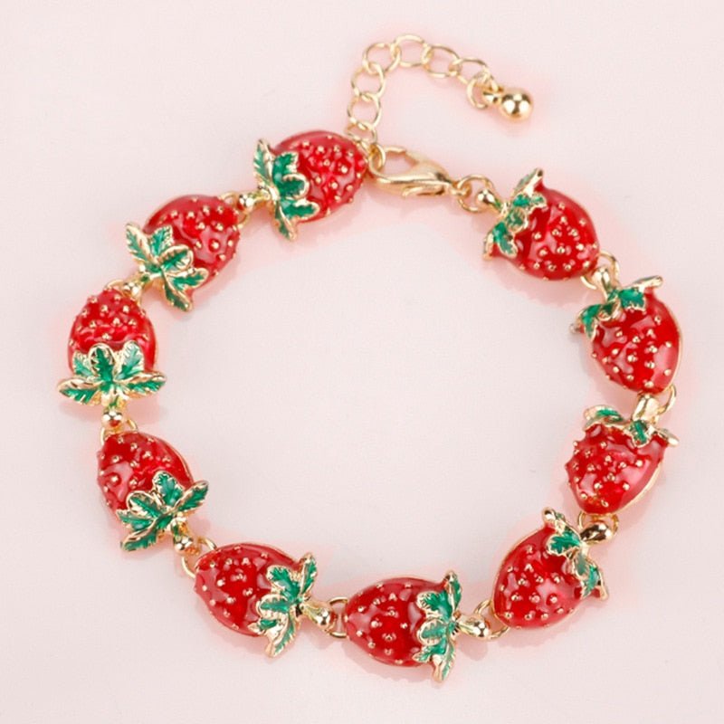 Strawberry Rose Crystal Charm Bracelet - Keychains - Scribble Snacks