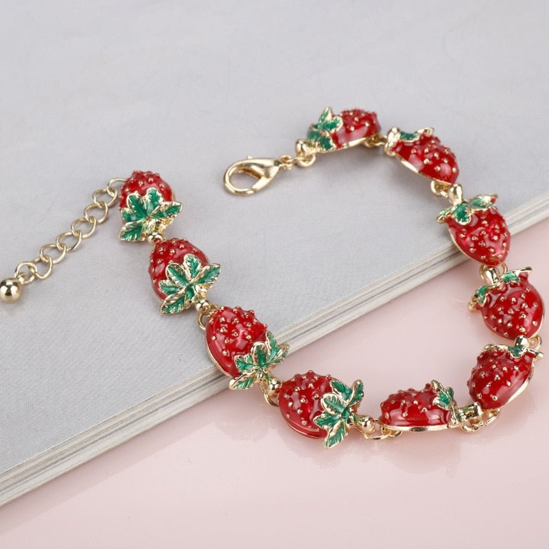 Strawberry Rose Crystal Charm Bracelet - Keychains - Scribble Snacks