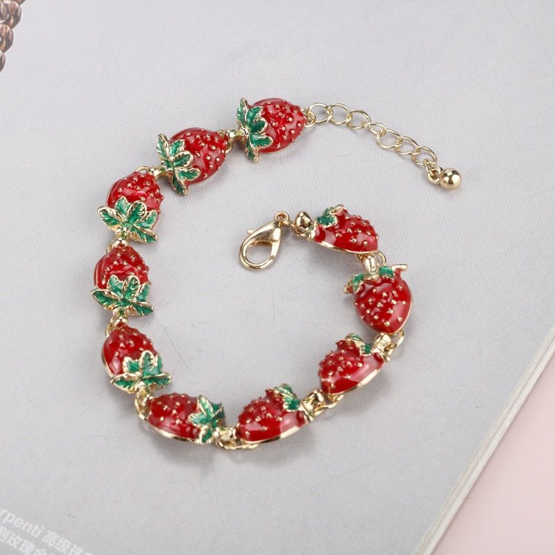 Strawberry Rose Crystal Charm Bracelet - Keychains - Scribble Snacks
