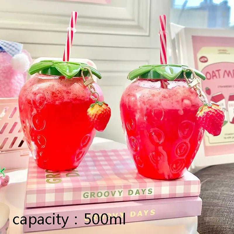 Strawberry Shaped Straw Water Bottle - Water Bottles - Scribble Snacks