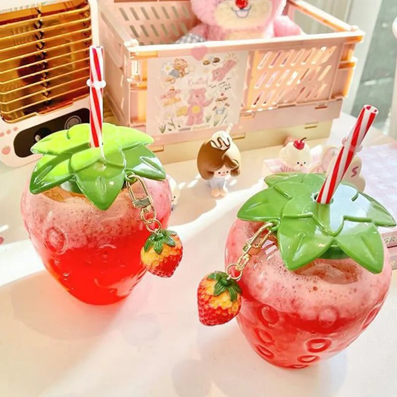 Strawberry Shaped Straw Water Bottle - Water Bottles - Scribble Snacks