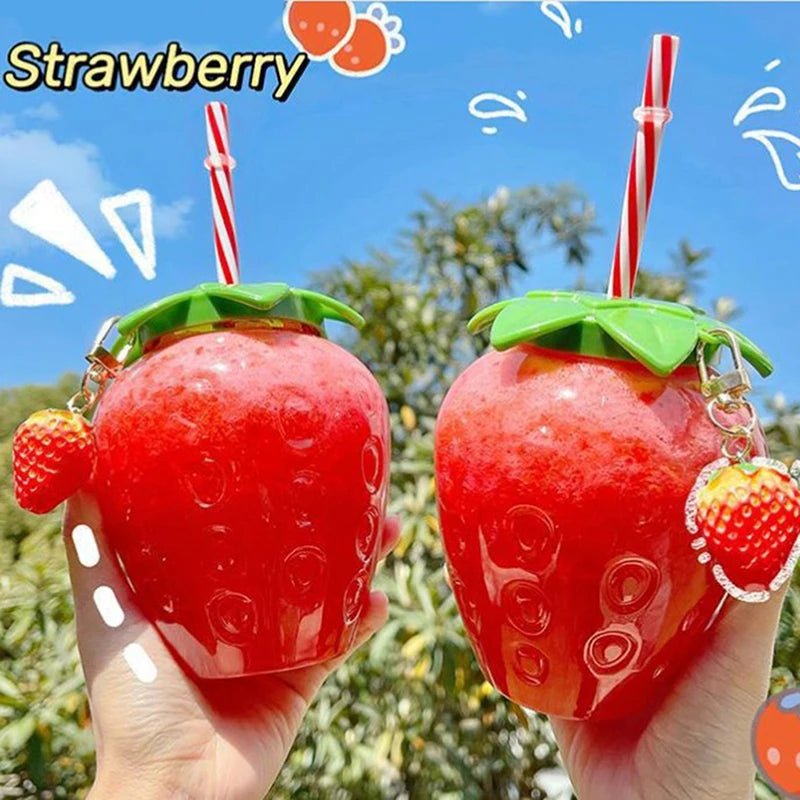 Strawberry Shaped Straw Water Bottle - Water Bottles - Scribble Snacks