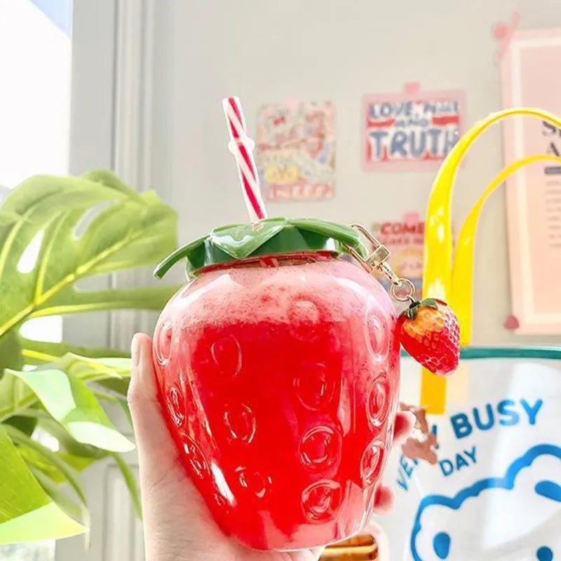 Strawberry Shaped Straw Water Bottle - Water Bottles - Scribble Snacks