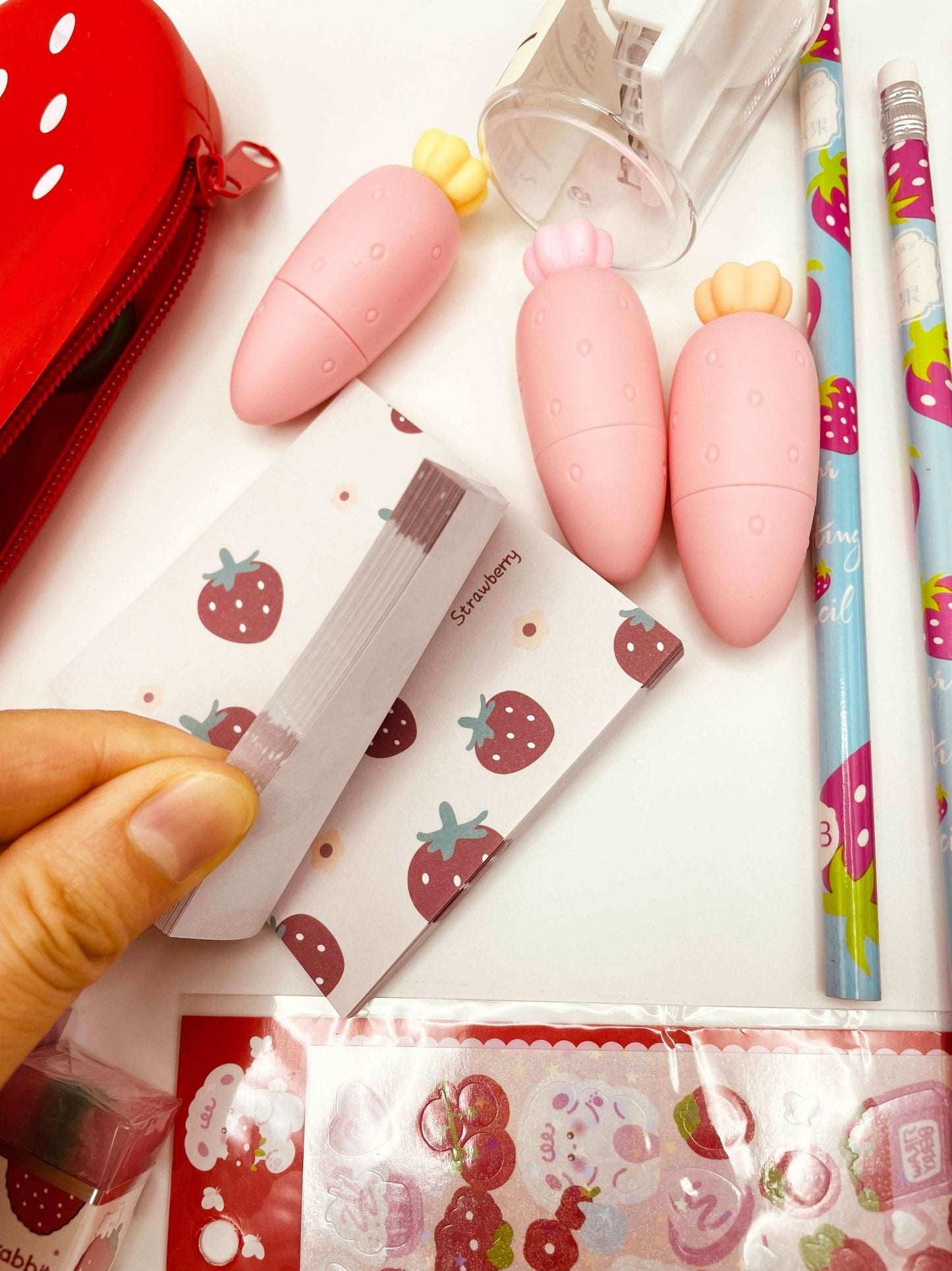 Strawberry Study Set - Pencil Case, Journal, Notebook, Gel Pen, Ruler, Scissors, Eraser - 0 - Scribble Snacks