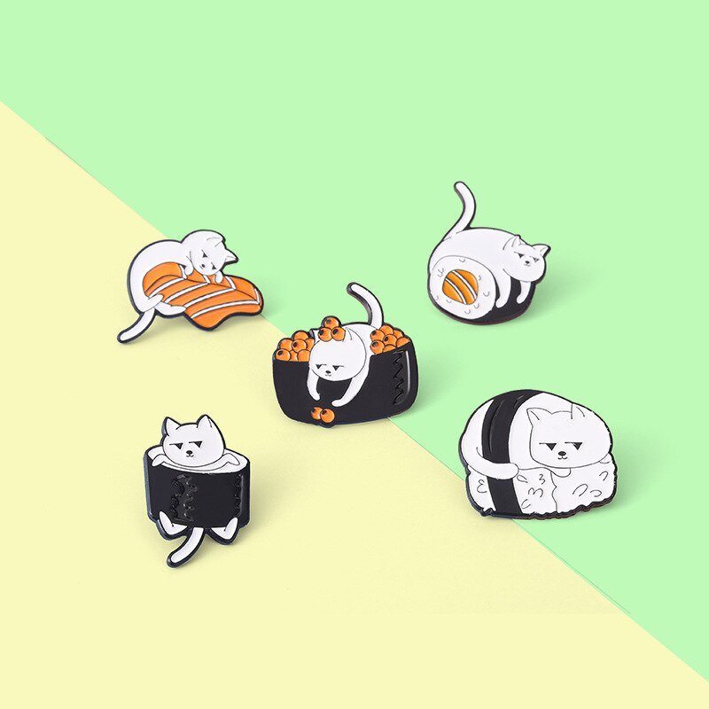 Sushi Cat Enamel Pin: Trendy Animal Brooch - Clothing Pin - Scribble Snacks