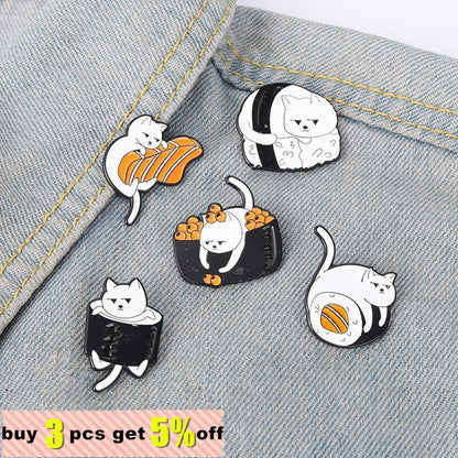 Sushi Cat Enamel Pin: Trendy Animal Brooch - Clothing Pin - Scribble Snacks