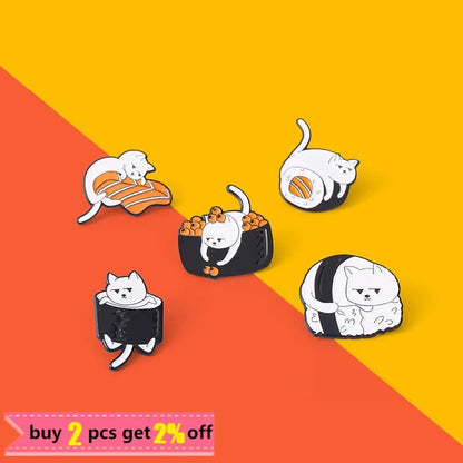 Sushi Cat Enamel Pins Set - Clothing Pin - Scribble Snacks