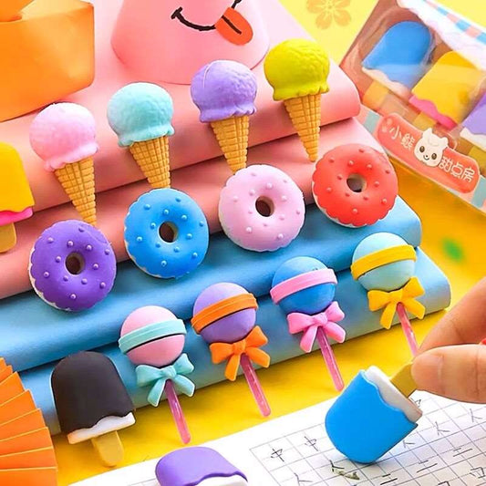 Sweets and Mistakes - Ice Cream, Hamburger, Lollipop Rubber Erasers - Set of 4 - Erasers - Scribble Snacks