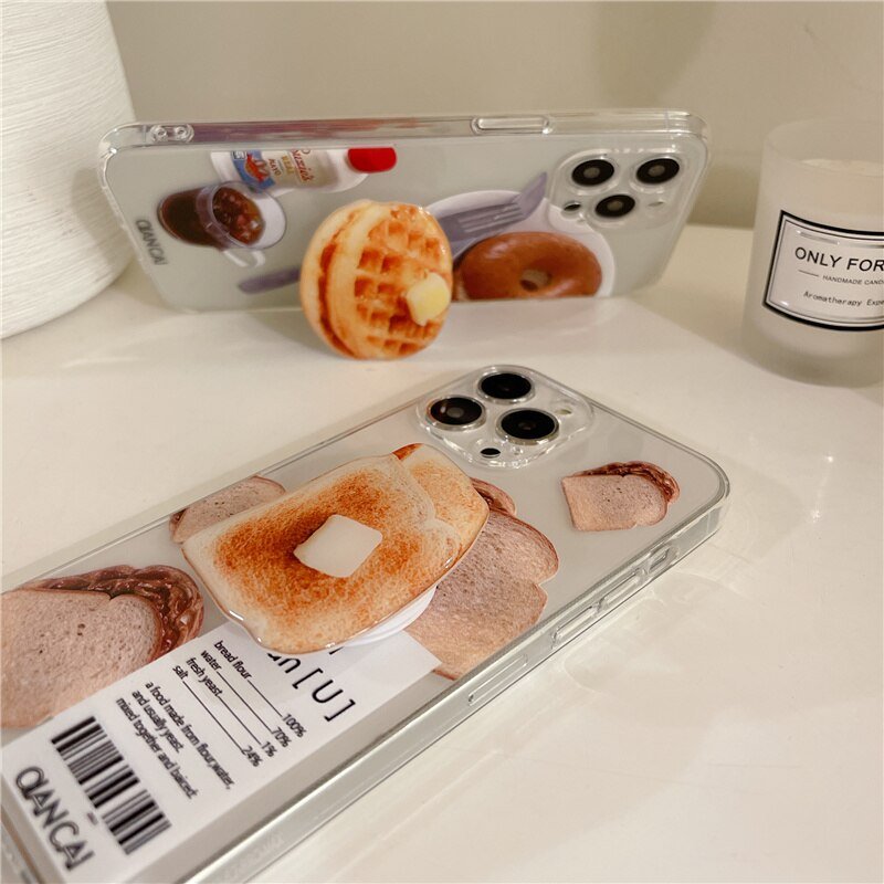 Toasty Love - Korean Toast Bread Waffle Bracket Clear Soft Case for iPhone 14/13/12 & More - iPhone Cases - Scribble Snacks