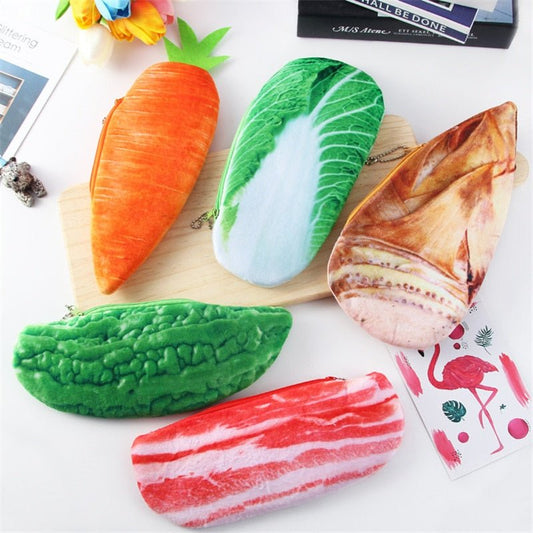 Vegetables and Pork Belly Plush Pencil Case - Pencil Cases - Scribble Snacks