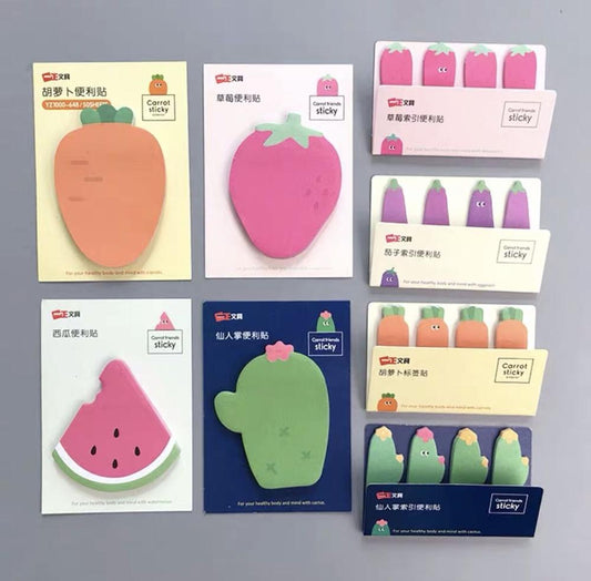 Veggie Stickies - Carrot and Strawberry Sticky Notes - 50 Sheets - Sticky Notes / Memo Pads - Scribble Snacks