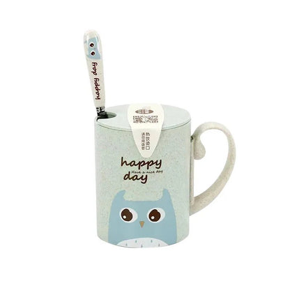 Wheat Animal Cartoon Mug with Spoon - Mugs - Scribble Snacks